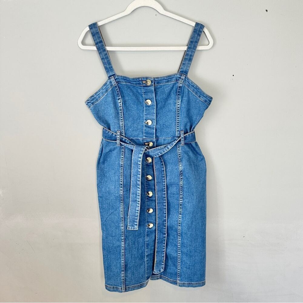 H&M Blue Denim Midi Dress Button Front Belted NEW 10 NEW NWT